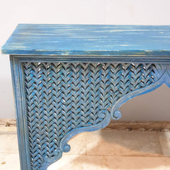 Mehrab Indian Hand Carved Jali Hall Console Table Blue 150x40x90 cm