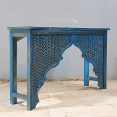 Mehrab Indian Hand Carved Jali Hall Console Table Blue 150x40x90 cm