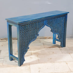 Mehrab Indian Hand Carved Jali Hall Console Table Blue 150x40x90 cm