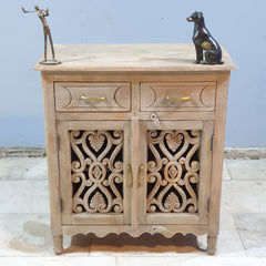Indian Hand Carved Solid Wood 2 Door and 2 Drawer Cabinet D117