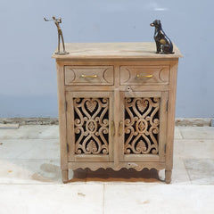 Indian Hand Carved Solid Wood 2 Door and 2 Drawer Cabinet D117