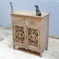 Indian Hand Carved Solid Wood 2 Door and 2 Drawer Cabinet D117
