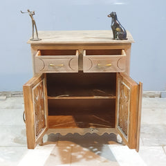 Indian Hand Carved Solid Wood 2 Door and 2 Drawer Cabinet D117