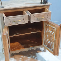 Indian Hand Carved Solid Wood 2 Door and 2 Drawer Cabinet D117
