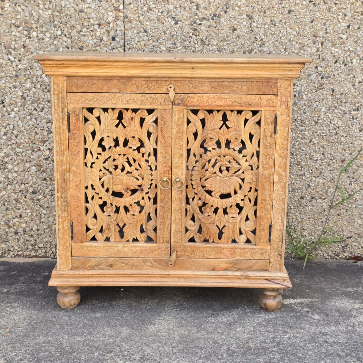 Handmade Indian Furniture Solid Hard Wood Carved 2 Doors Cabinet