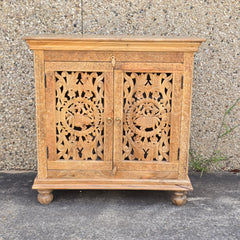 Handmade Indian Furniture Solid Hard Wood Carved 2 Doors Cabinet