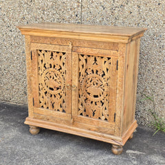 Handmade Indian Furniture Solid Hard Wood Carved 2 Doors Cabinet