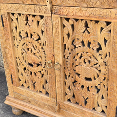 Handmade Indian Furniture Solid Hard Wood Carved 2 Doors Cabinet