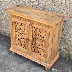 Handmade Indian Furniture Solid Hard Wood Carved 2 Doors Cabinet