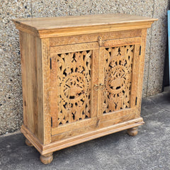 Handmade Indian Furniture Solid Hard Wood Carved 2 Doors Cabinet