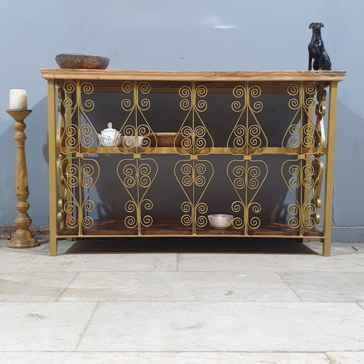 Angle Industrial Iron and Mango Wood Hall Console Table 125x42x75 cm