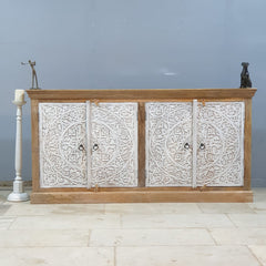 Hand Carved Solid Wood Sideboard White 180X40X90 cm