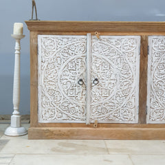 Hand Carved Solid Wood Sideboard White 180X40X90 cm