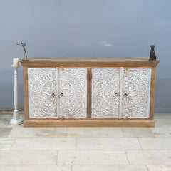 Hand Carved Solid Wood Sideboard White 180X40X90 cm