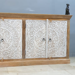 Hand Carved Solid Wood Sideboard White 180X40X90 cm