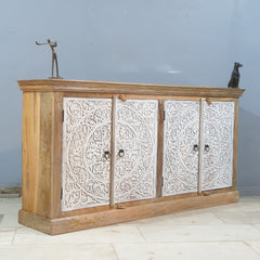 Hand Carved Solid Wood Sideboard White 180X40X90 cm