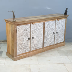 Hand Carved Solid Wood Sideboard White 180X40X90 cm
