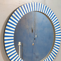 Bone Inlay Mirror Frame Navy Blue and White Stripe Pattern 33