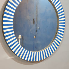 Bone Inlay Mirror Frame Navy Blue and White Stripe Pattern 33