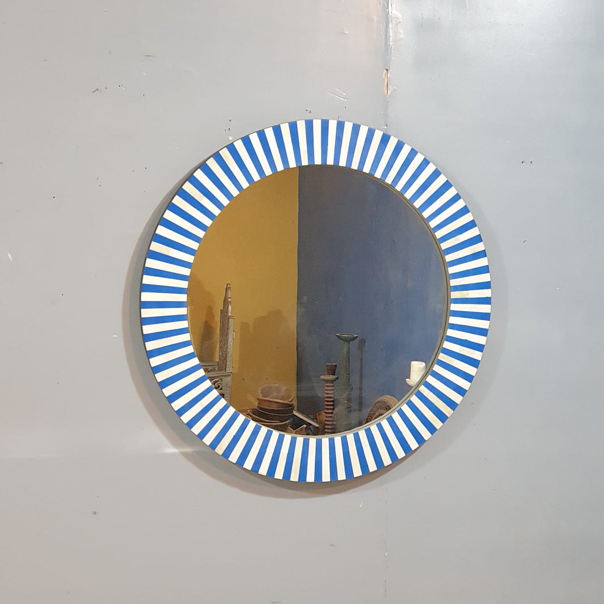 Bone Inlay Mirror Frame Navy Blue and White Stripe Pattern 33