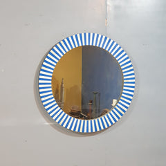 Bone Inlay Mirror Frame Navy Blue and White Stripe Pattern 33