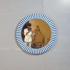 Bone Inlay Mirror Frame Navy Blue and White Stripe Pattern 33
