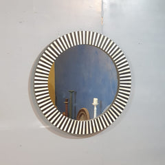 Bone Inlay Stripe Pattern Mirror Frame Black and White 90x90 cm