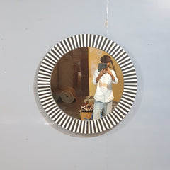 Bone Inlay Stripe Pattern Mirror Frame Black and White 90x90 cm
