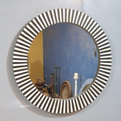Bone Inlay Stripe Pattern Mirror Frame Black and White 90x90 cm
