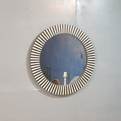 Bone Inlay Stripe Pattern Mirror Frame Black and White 90x90 cm