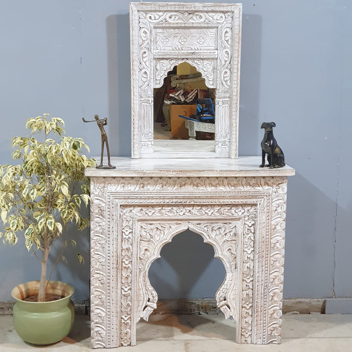 Mehrab Indian Hand Carved Jali Hall Console Table 90x40x80 cm