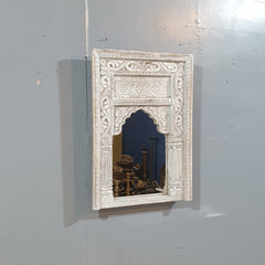 Mehrab Hand Carved Solid Wooden Mirror Frame White 50x7x70 cm