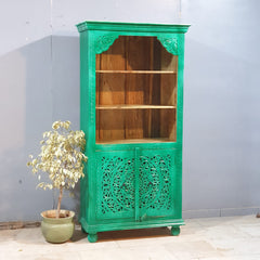 Carved Oasis Hand Carved Solid Mango Wood Bookshelf With Cabinet 40x91x183 Cm