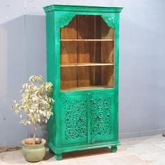 Carved Oasis Hand Carved Solid Mango Wood Bookshelf With Cabinet 40x91x183 Cm