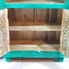 Carved Oasis Hand Carved Solid Mango Wood Bookshelf With Cabinet 40x91x183 Cm