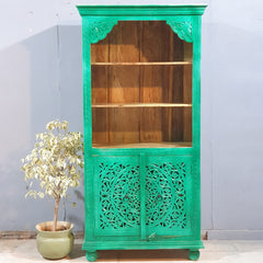 Carved Oasis Hand Carved Solid Mango Wood Bookshelf With Cabinet 40x91x183 Cm