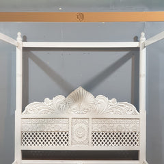 Maharaja Hand Carved Mango Wood Bed rustic Whitewash