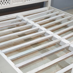 Maharaja Hand Carved Mango Wood Bed rustic Whitewash