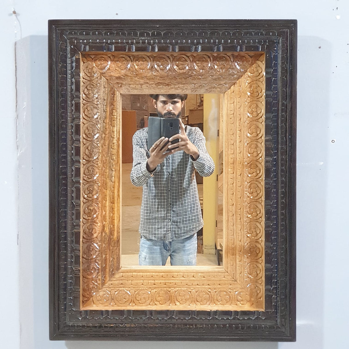 Mehrab Hand Carved Solid Wooden Mirror Frame 60x6x80 cm