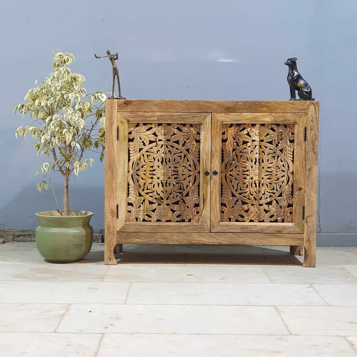 Indian Furniture Hand Carved Solid Wood Small Cabinet 100x40x80 Cm