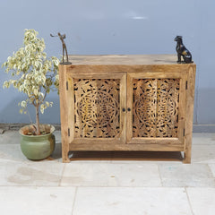 Indian Furniture Hand Carved Solid Wood Small Cabinet 100x40x80 Cm