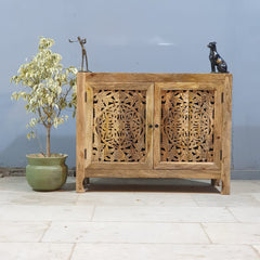 Indian Furniture Hand Carved Solid Wood Small Cabinet 100x40x80 Cm