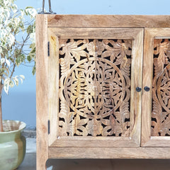 Indian Furniture Hand Carved Solid Wood Small Cabinet 100x40x80 Cm