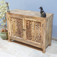 Indian Furniture Hand Carved Solid Wood Small Cabinet 100x40x80 Cm