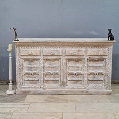 Hand Carved Solid Wood Sideboard White 178X48X100 cm