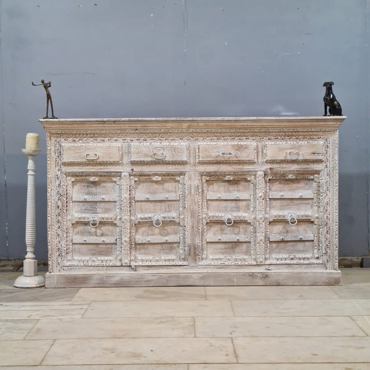 Hand Carved Solid Wood Sideboard White 178X48X100 cm