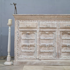 Hand Carved Solid Wood Sideboard White 178X48X100 cm