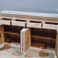 Hand Carved Solid Wood Sideboard White 178X48X100 cm