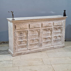 Hand Carved Solid Wood Sideboard White 178X48X100 cm