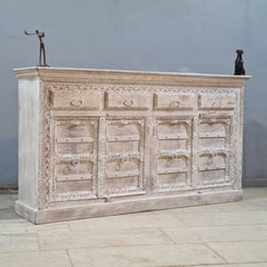 Hand Carved Solid Wood Sideboard White 178X48X100 cm